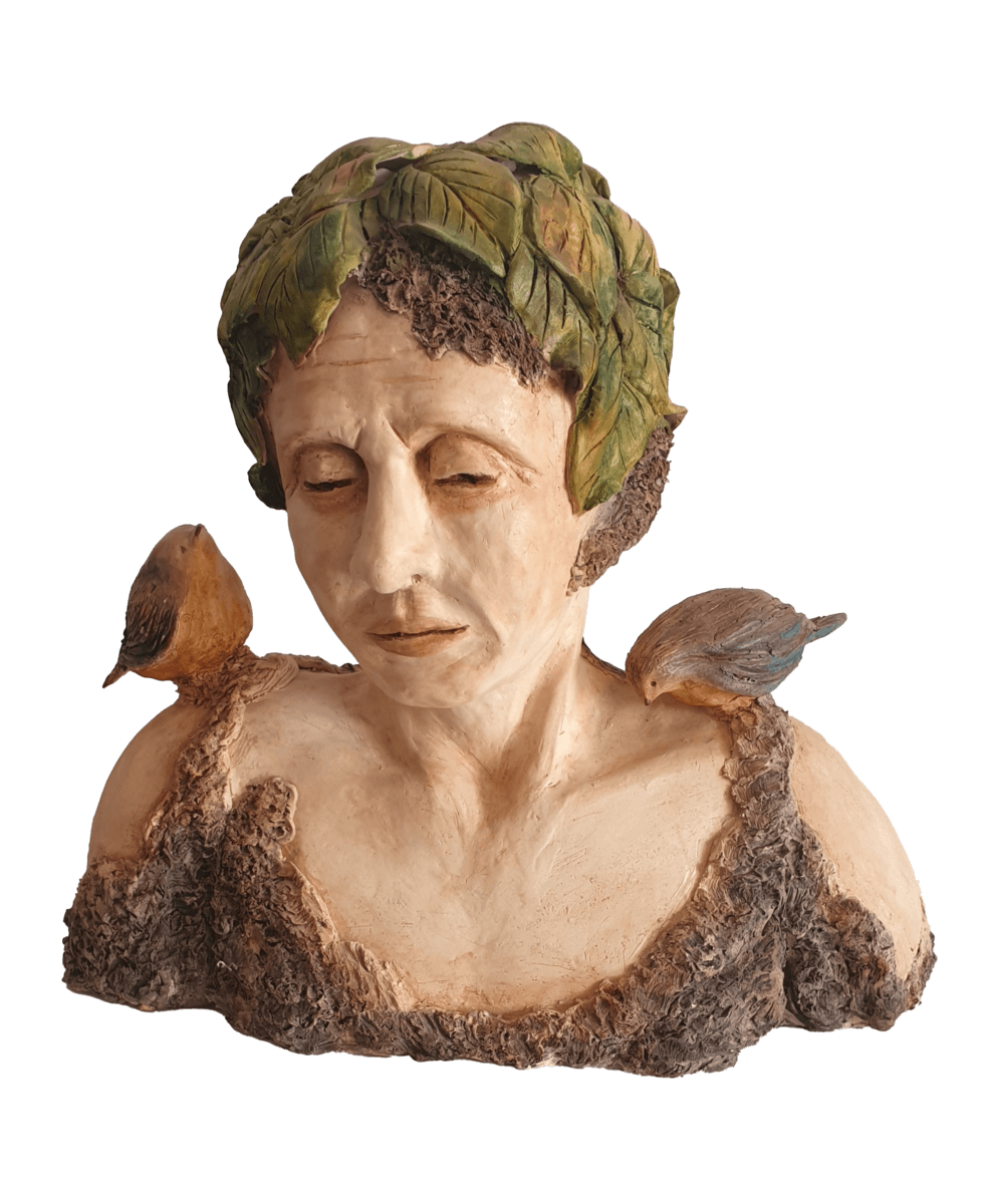 Birds Lady Clay Sculpture