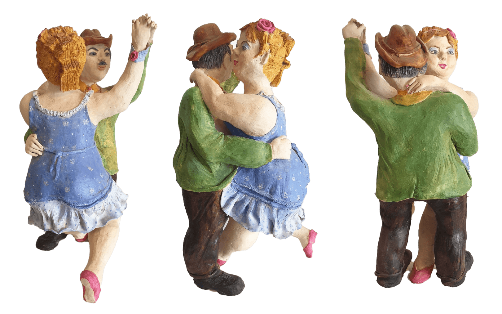 Vintage dancing man and woman Clay Sculpture