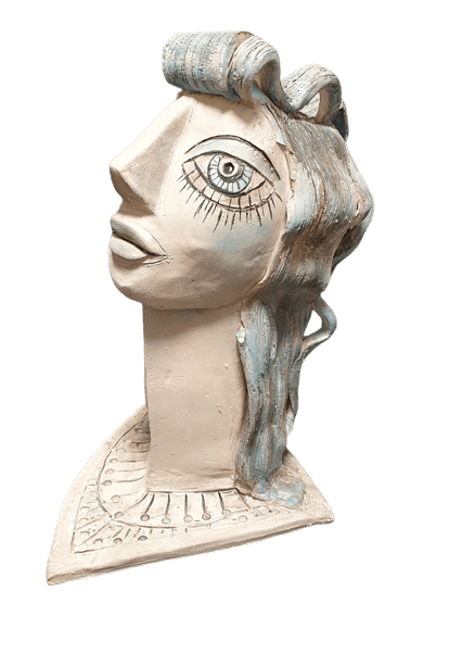 Curly Top Lady Clay Sculpture